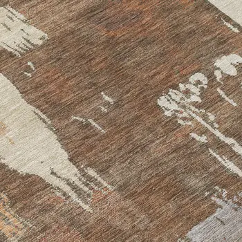 8' Rust Ivory And Gray Round Abstract Washable Indoor Outdoor Area Rug