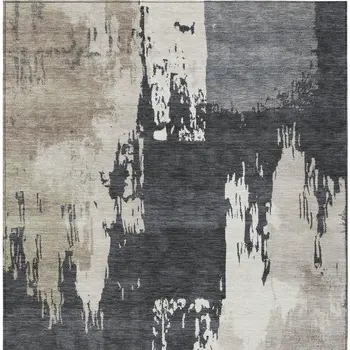 3' X 5' Charcoal Ivory And Beige Abstract Washable Indoor Outdoor Area Rug
