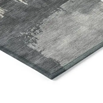 8' Charcoal Ivory And Beige Round Abstract Washable Indoor Outdoor Area Rug