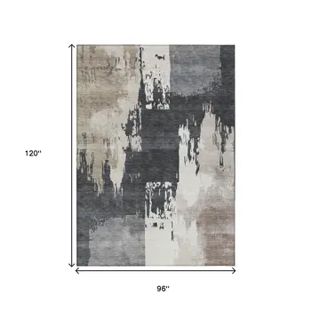 8' X 10' Charcoal Ivory And Beige Abstract Washable Indoor Outdoor Area Rug