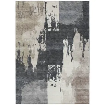8' X 10' Charcoal Ivory And Beige Abstract Washable Indoor Outdoor Area Rug