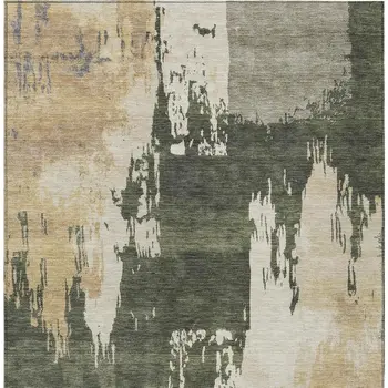 5' X 8' Olive Green Ivory And Tan Abstract Washable Indoor Outdoor Area Rug