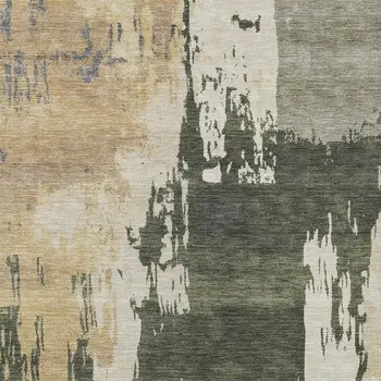 5' X 8' Olive Green Ivory And Tan Abstract Washable Indoor Outdoor Area Rug