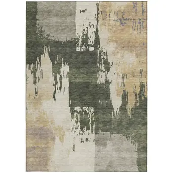 9' X 12' Olive Green Ivory And Tan Abstract Washable Indoor Outdoor Area Rug