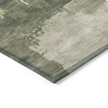 10' X 14' Olive Green Ivory And Tan Abstract Washable Indoor Outdoor Area Rug