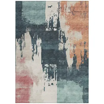 3' X 5' Teal Blue Pink And Orange Abstract Washable Indoor Outdoor Area Rug