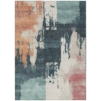 3' X 5' Teal Blue Pink And Orange Abstract Washable Indoor Outdoor Area Rug