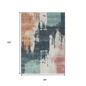 8' X 10' Teal Blue Pink And Orange Abstract Washable Indoor Outdoor Area Rug