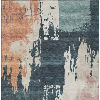 9' X 12' Teal Blue Pink And Orange Abstract Washable Indoor Outdoor Area Rug