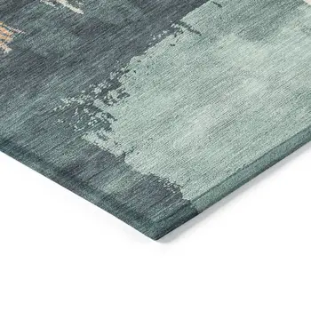 9' X 12' Teal Blue Pink And Orange Abstract Washable Indoor Outdoor Area Rug