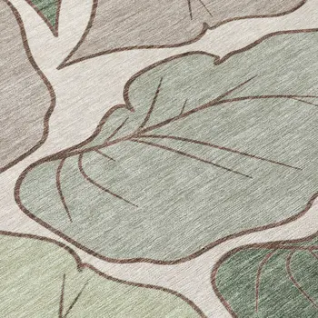 8' X 10' Fern Green And Ivory Botanical Leaves Washable Indoor Outdoor Area Rug