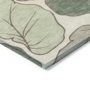 10' X 14' Fern Green And Ivory Botanical Leaves Washable Indoor Outdoor Area Rug