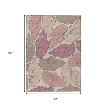 5' X 8' Blush And Ivory Botanical Leaves Washable Indoor Outdoor Area Rug