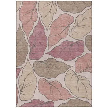 9' X 12' Blush And Ivory Botanical Leaves Washable Indoor Outdoor Area Rug
