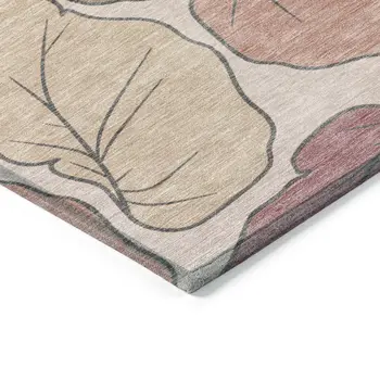 10' X 14' Blush And Ivory Botanical Leaves Washable Indoor Outdoor Area Rug