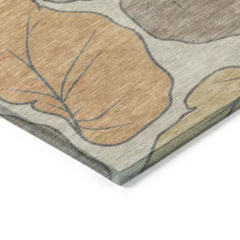 3' X 5' Copper Ivory And Sage Botanical Leaves Washable Indoor Outdoor Area Rug