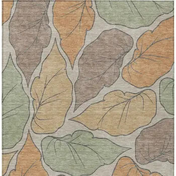 8' X 10' Copper Ivory And Sage Botanical Leaves Washable Indoor Outdoor Area Rug