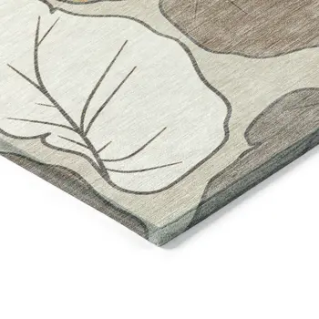 5' X 8' Linen Ivory And Brown Botanical Leaves Washable Indoor Outdoor Area Rug