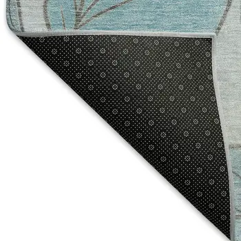 5' X 8' Teal Blue And Ivory Botanical Leaves Washable Indoor Outdoor Area Rug