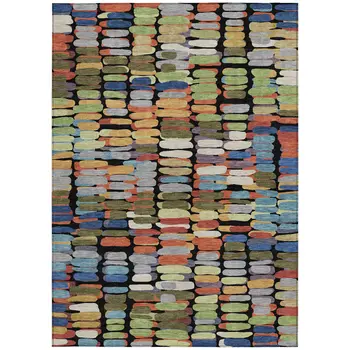 3' X 5' Black Green And Blue Abstract Washable Indoor Outdoor Area Rug