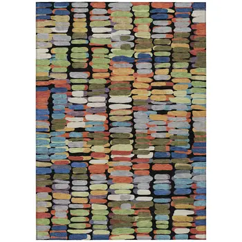 3' X 5' Black Green And Blue Abstract Washable Indoor Outdoor Area Rug
