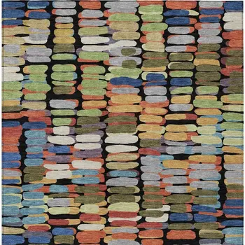 5' X 8' Black Green And Blue Abstract Washable Indoor Outdoor Area Rug