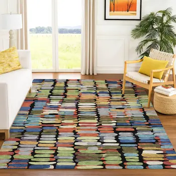 5' X 8' Black Green And Blue Abstract Washable Indoor Outdoor Area Rug