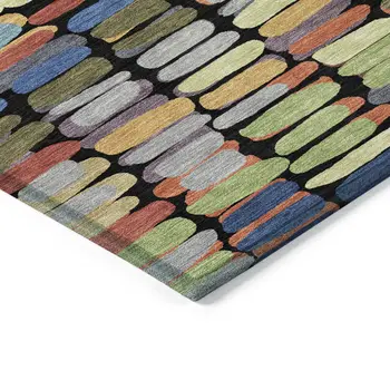 8' X 10' Black Green And Blue Abstract Washable Indoor Outdoor Area Rug