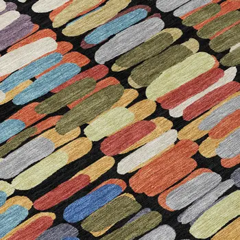 8' X 10' Black Green And Blue Abstract Washable Indoor Outdoor Area Rug