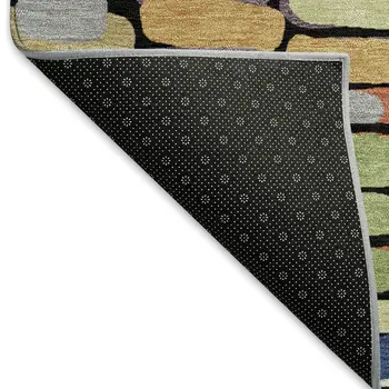 10' X 14' Black Green And Blue Abstract Washable Indoor Outdoor Area Rug