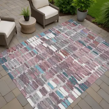 3' X 5' Blush Pink And Merlot Abstract Washable Indoor Outdoor Area Rug
