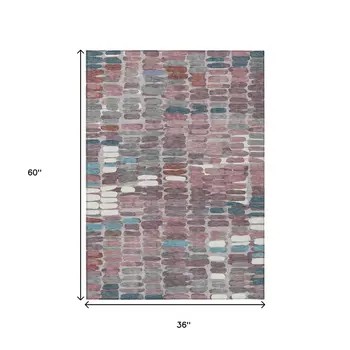3' X 5' Blush Pink And Merlot Abstract Washable Indoor Outdoor Area Rug