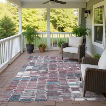 3' X 5' Blush Pink And Merlot Abstract Washable Indoor Outdoor Area Rug