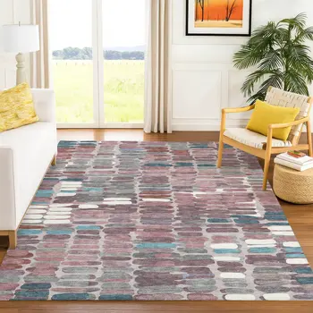 10' X 14' Blush Pink And Merlot Abstract Washable Indoor Outdoor Area Rug