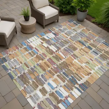 3' X 5' Copper White And Gray Abstract Washable Indoor Outdoor Area Rug