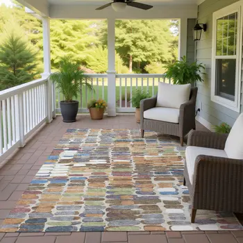 3' X 5' Copper White And Gray Abstract Washable Indoor Outdoor Area Rug