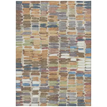 10' X 14' Copper White And Gray Abstract Washable Indoor Outdoor Area Rug