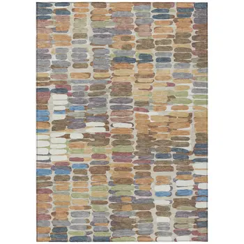 10' X 14' Copper White And Gray Abstract Washable Indoor Outdoor Area Rug