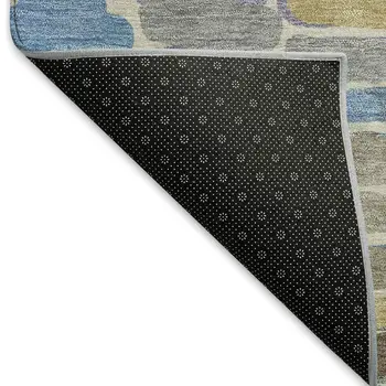 5' X 8' Denim Blue Wheat And Beige Abstract Washable Indoor Outdoor Area Rug