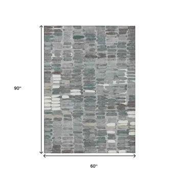 5' X 8' Gray Ivory And Pewter Abstract Washable Indoor Outdoor Area Rug