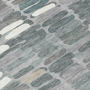 8' Gray Ivory And Pewter Round Abstract Washable Indoor Outdoor Area Rug
