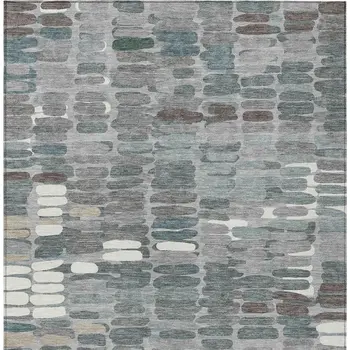 9' X 12' Gray Ivory And Pewter Abstract Washable Indoor Outdoor Area Rug
