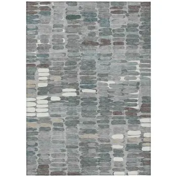 9' X 12' Gray Ivory And Pewter Abstract Washable Indoor Outdoor Area Rug