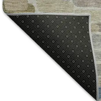 8' Taupe Ivory And Blue Round Abstract Washable Indoor Outdoor Area Rug