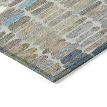 8' Taupe Ivory And Blue Round Abstract Washable Indoor Outdoor Area Rug