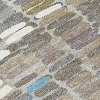 8' Taupe Ivory And Blue Round Abstract Washable Indoor Outdoor Area Rug