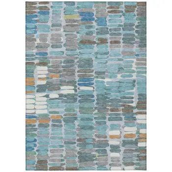 5' X 8' Teal Blue Copper And Ivory Abstract Washable Indoor Outdoor Area Rug