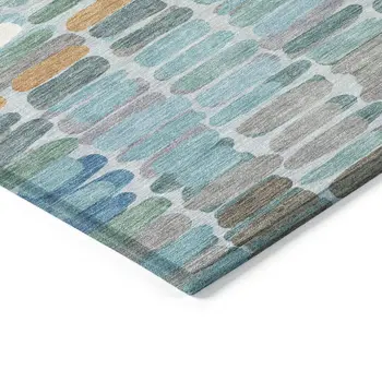 5' X 8' Teal Blue Copper And Ivory Abstract Washable Indoor Outdoor Area Rug