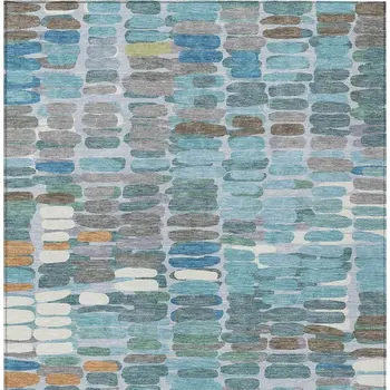 8' X 10' Teal Blue Copper And Ivory Abstract Washable Indoor Outdoor Area Rug
