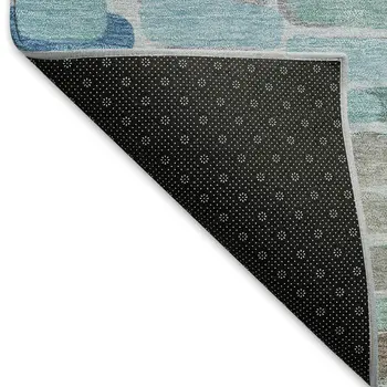 8' X 10' Teal Blue Copper And Ivory Abstract Washable Indoor Outdoor Area Rug